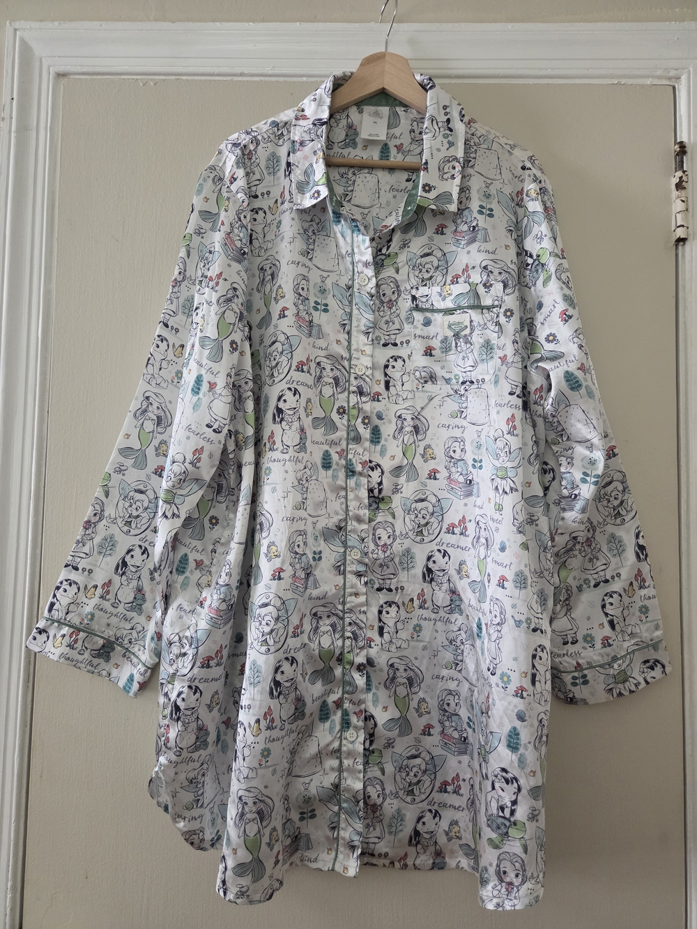 Disney White Multicolor Character Print Cotton Pajama Top